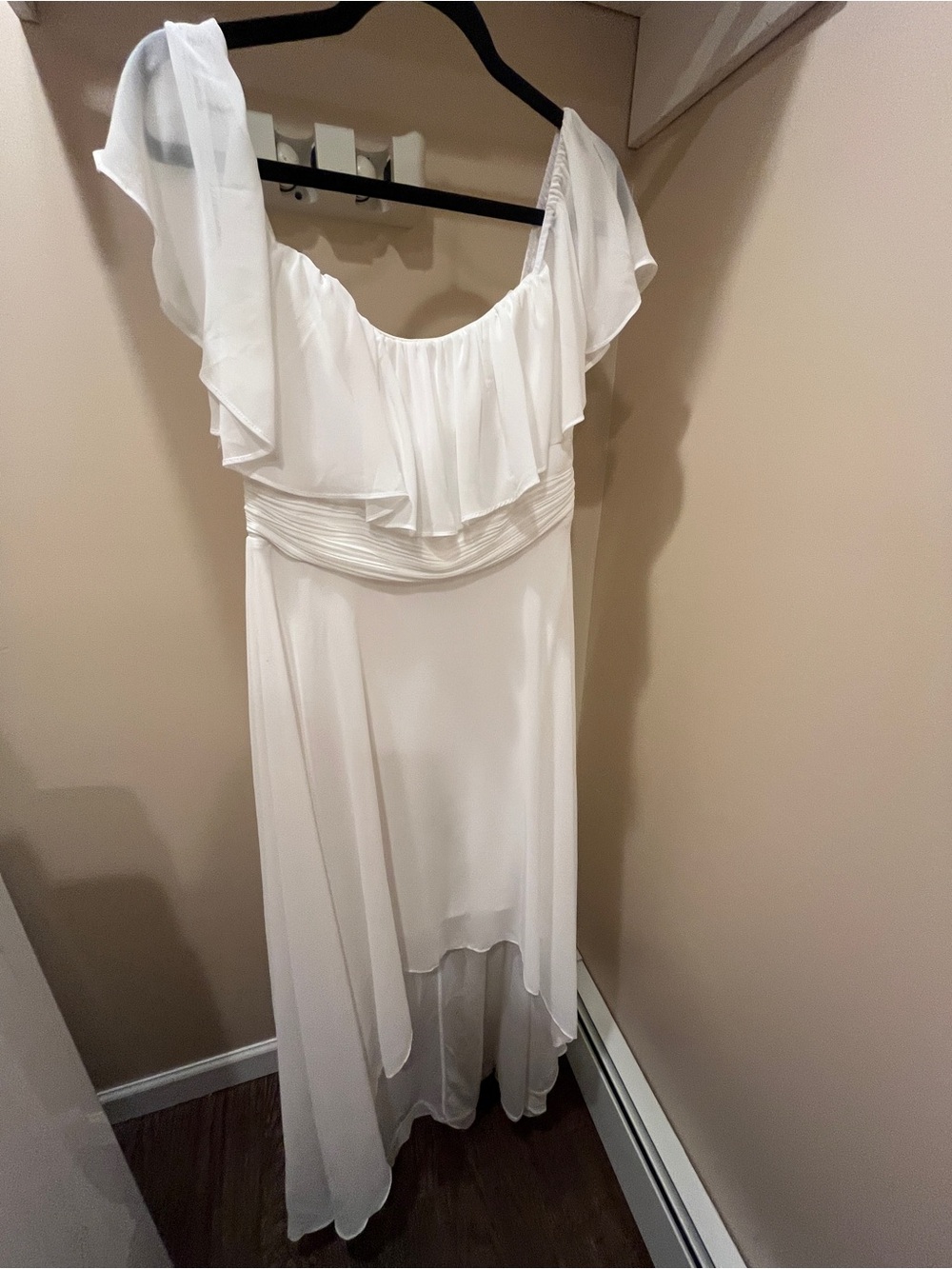 Ever Pretty White High-Low Off-Shoulder Ruffle Dress